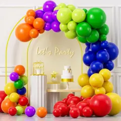 Rainbow Balloons Garland Arch Kit,126 pcs 18 12 10 5 In Orange Purple Green Blue Yellow and Red Latex Balloons Arch Kit for Graduation Birthday Decoration with Strip and Ribbon Glue Dot