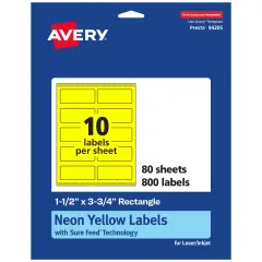 Avery Neon Yellow Paper Labels, 1.5" x 3.75" Rectangle