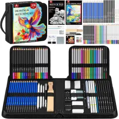 106 PCS Art Supplies Sketching Kit, Pro Drawing Pencils with 3-Color Sketchbook, Coloring Book, Colored Graphite Charcoal Watercolor & Metallic Pencils, Drawing Supplies Gifts for Artists Adults Kids