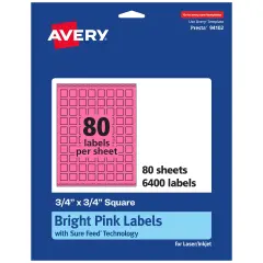 Avery Bright Pink Paper Labels, 0.75" x 0.75" Square