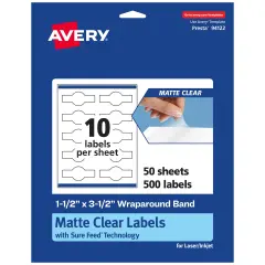 Avery Matte Clear Labels,1-1/2" x 3-1/2" Wraparound