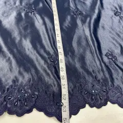 1 Yard Beaded Bridal Lace Fabric Embroidered Floral Satin Gown Couture 54" Width Navy