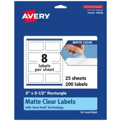 Avery Matte Clear Labels,2" x 3-1/2" Rectangle