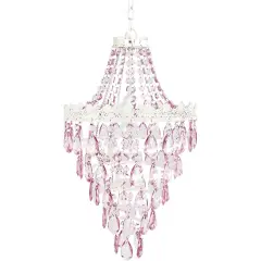 Tadpoles Pendant Chandelier - Pink Sapphire | 12" x 12" x 20" | Hardwired Installation | Uses One Medium-Base E26 Light Bulb - 40 Watts Max | Features a Metal Frame with Acrylic Beading & Dangles