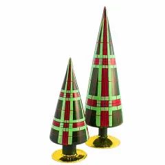 Cody Foster 13.0 Inch Green Plaid Patterned Tree Set/2 Christmas Decorative Tree Set , Christmas Decor Elegant Glass Green Plaid Trees Multicolored