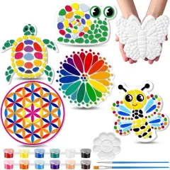 6 Pack Paint Your Own Plaster Stones - Kids Spring Summer Arts and Crafts Painting Kit