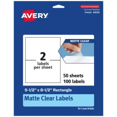 Avery Matte Clear Labels,5-1/2" x 8-1/2" Rectangle