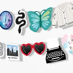 Big Dot of Happiness In My Party Era Garland Banner, Celebrity Concert Party Decorations Banner, 30 Feet of Cord, 15 Double-Sided Pop Star Album Icons