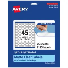 Avery Matte Clear Labels,1/2" x 2-1/2" Barbell