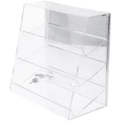 Plymor Clear Acrylic Locking Display Case with Slanted Front and Sliding Back, 3 Angled Shelves (Mirrored)