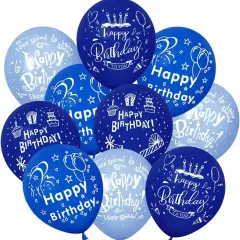 52 Pcs Blue Birthday Balloons with Birthday Party Pattern