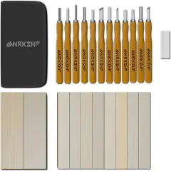 Wood Carving Tools - 12 PCS - Whittling Kit for Beginners - Wood Carving Kit - Incl. 1x Whetstone & 10 Wooden Blocks - Wood Carving Knives