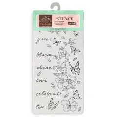 Stamperia Stencil 4.92"X9.84"-Secret Diary Flowers & Butterfly