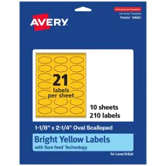 Avery Bright Yellow Paper Labels, 1-1/8" x 2-1/4" Oval Scalloped