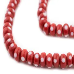 The Bead Chest Red Rondelle Venetian-Style Skunk Beads 8mm, 36 Inch Strand Disk Glass Large Hole