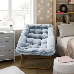 Emma and Oliver Aisling Oversized Folding Saucer Chair for Dorm, Bedroom AquaFabric/SoftGold