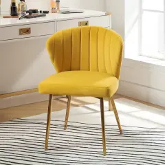 Velvet Upholstered Wingback Armless Side Chair with Gold Metal Legs for Living Room or Dining Mustard Yellow