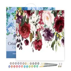 Figured'Art Paint by Numbers for Adults with Frame Watercolor Flowers 16"x20" - Craft Art Painting DIY Kit Canvas Already Stretched on a Wooden Frame