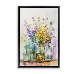 Stupell Industries Bright Wildflower Jars Floater Framed Canvas Wall Art Design by Franklyn Gregory
