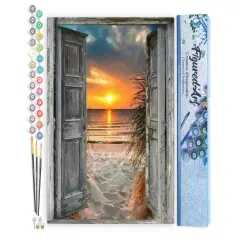 Figured'Art Paint by Numbers Kit for Adults Door to the beach 16"x20" - Craft Art Painting DIY Kit Rolled Canvas without frame