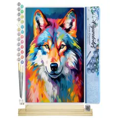 Figured'Art Paint by Number for Adults Colorful Abstract Wolf 16"x20" - Craft Art Painting Rolled Canvas with DIY Wooden Frame