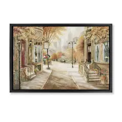 Stupell Industries City Street Shopfronts Floater Framed Canvas Wall Art Design by Ruane Manning