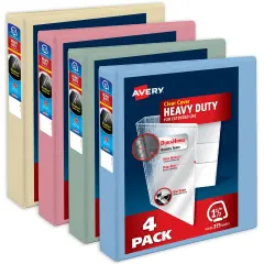 Avery Heavy-Duty View 3 Ring Binders, 1.5 Inch One Touch Slant Rings, 375-Sheet Capacity, DuraHinge, 2.1 Inch Wide Spine, Customizable Clear Cover and Spine, Assorted Pastel Colors (4-Pack of 79634)