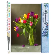 Figured'Art Paint by Numbers for Adults Multicolored Flowers 16"x20" - Craft Art Painting DIY Kit Rolled Canvas without frame