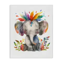 Stupell Industries Rainbow Blooms Elephant Canvas Wall Art Design by LSR Design Studio