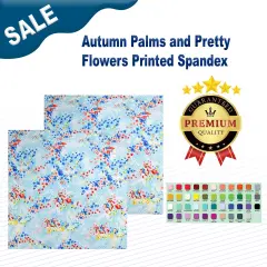 Autumn Palms and Pretty Flowers Printed Spandex Fabric