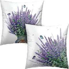 Purple Lavender Pillow Covers 18x18 Set of 2 Modern Art Butterfly Throw Pillow Covers Spring Summer Farmhouse Square Pillowcases for Outdoor Sofa Garden Living Room