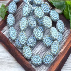 *10* 14x11mm Turquoise Washed Pale Topaz Mystic Eye Beads