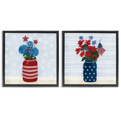 Stupell Industries Patriotic Stripes & Stars Florals 2pc Floater Framed Canvas Wall Art Set Design by Yvette St. Amant