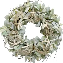 18&rdquo; Lamb&rsquo;s Ear & Starfish Wreath &ndash; Rustic Farmhouse Coastal D&eacute;cor
