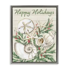 Stupell Industries Holiday Seashells & Holly Floater Framed Canvas Wall Art Design by Paul Brent