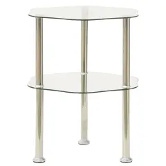 vidaXL 2-Tier Side Table Transparent 15"x15"x19.7" Tempered Glass