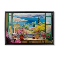 Stupell Industries Seaside Window View Floater Framed Canvas Wall Art Design by LSR Design Studio
