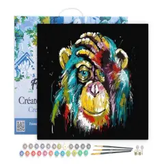 Figured'Art Paint by Numbers for Adults with Frame Baboon Pop Art 16"x20" - Craft Art Painting DIY Kit Canvas Already Stretched on a Wooden Frame