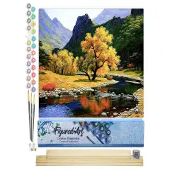 Figured'Art Paint by Numbers Kit for Adults Peaceful River in the mountain 16"x20" - Craft Art Painting Rolled Canvas with DIY wooden frame