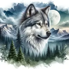 5D Forest Wolf Diamond Art Kits for Adults Beginners,DIY Full Round Drill Diamond Painting Kits Moon Wolf Head, Diamonds Dot Gem Art Crystal Mountain Landscape for Home Wall Decor12X12In