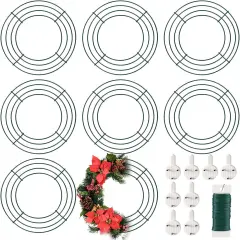 8 Pack Wire Wreath Frame 10 Inch Metal Wreath Form Wreath Ring for Crafts DIY Front Door Wreaths Christmas New Year Wreaths Valentines Wedding Garden Home Party Decoration with 38 Yard Paddle Wire