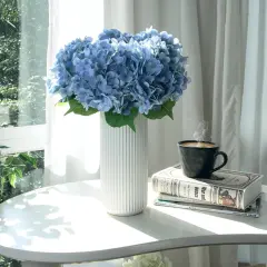 5PCS Hydrangea Artificial Flowers, Real Touch Latex Hydrangeas, Realistic Faux Floral D&eacute;cor for Home Office Wedding Bouquets Centerpieces Party(Blue)