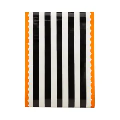 Stylish Halloween Table Runner &ndash; Black & White Stripes with Orange Scallop Trim, 16"x10ft for Spooky Parties