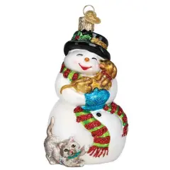 Old World Christmas 4.5 Inch Snowman With Playful Pets Tree Ornament , Dogs Cats Ornament Multicolored