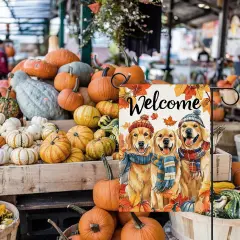 Welcome Fall Garden Yard Flag(Fall Golden Retriever)