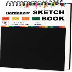Black Sketchbook Hardcover 100 Sheets (68lb/120gsm) Acid Free Art Paper for Drawing