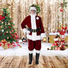 Burgundy Velvet Santa Costume with Plush Trim