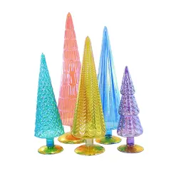 Cody Foster 18.0 Inch Jewel Tone Iridescent Trees Christmas Decorative Tree Set , Multi Seasonal Decor Easter Village Decorate Decor Mantle Multicolored