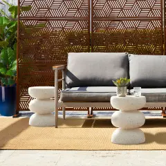 Set of 2 18"H Multi-functional MGO Faux Terrazzo Garden Stool or Planter Stand or Accent Table White