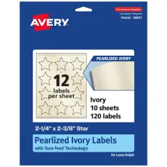 Avery Pearlized Ivory Star Labels with Sure Feed Technology, Print-to-the-Edge, 2-1/4" x 2-3/8"